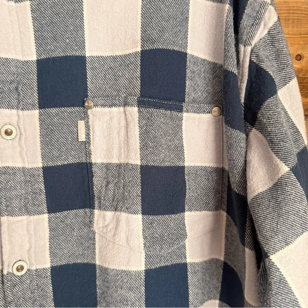 Levi’s SilverTab Men’s XXL 100% Cotton Flannel Shirt Blue White Buffalo Plaid - Picture 4 of 11